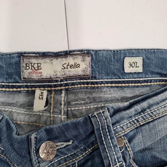 Y2K BKE Stella Jeans Low Rise Womens 30L Long Blue Slim Boot Bootcut Distressed - Picture 5 of 13